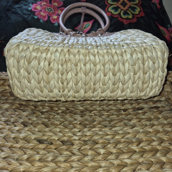 Vintage Brighton Leili Dusty Rose Pink Straw Leather Woven Handbag - Picture 7 of 13
